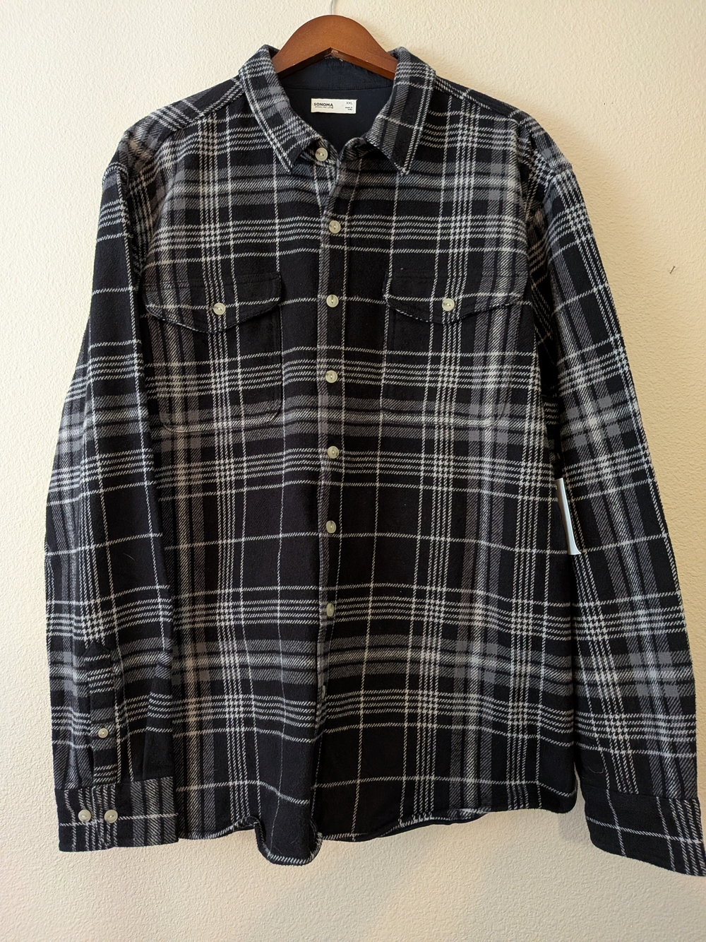 Sonoma Men's Black & Gray Plaid Heavyweight Button-Up OverShirt